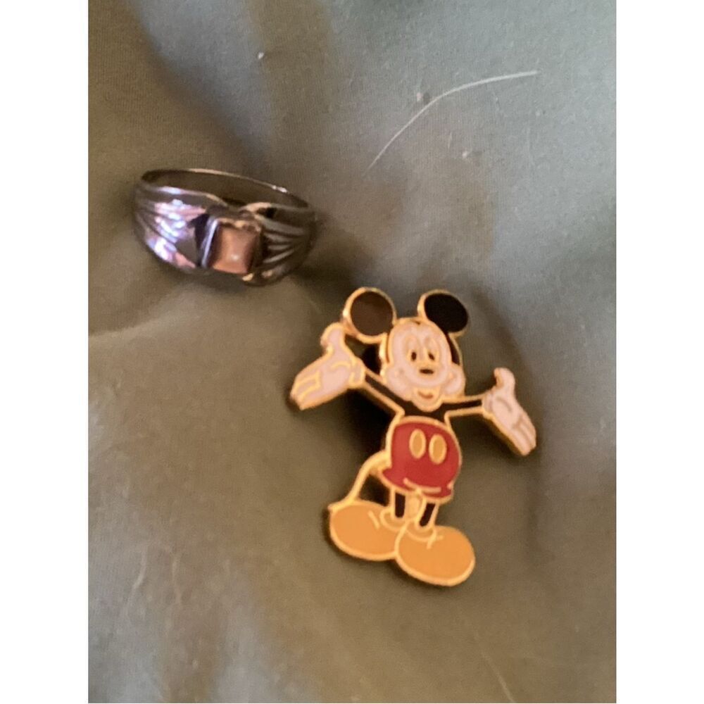 Silvertone Ring and Mickey Pin Bundle